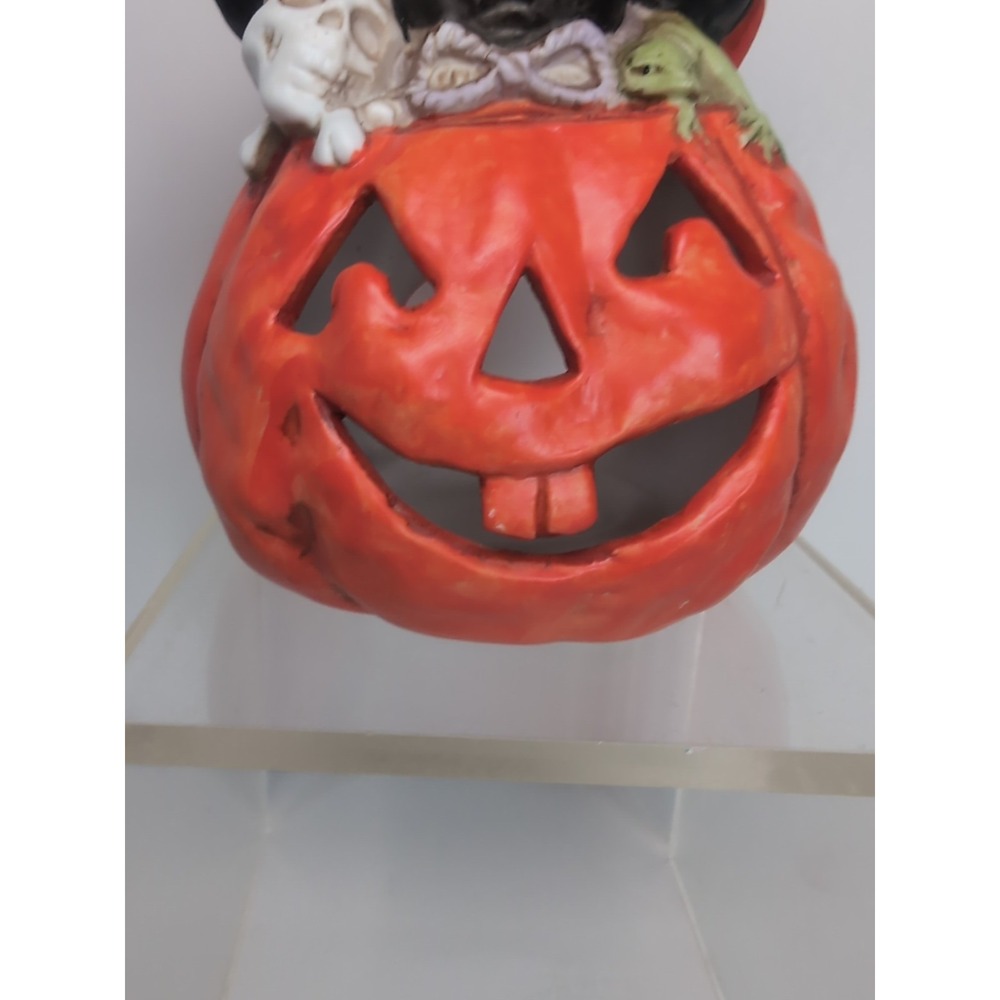 Vintage Halloween Wicked Witch Pumpkin JOL  Candle Votive Holder Lizard Skull 7" - Picture 6 of 14